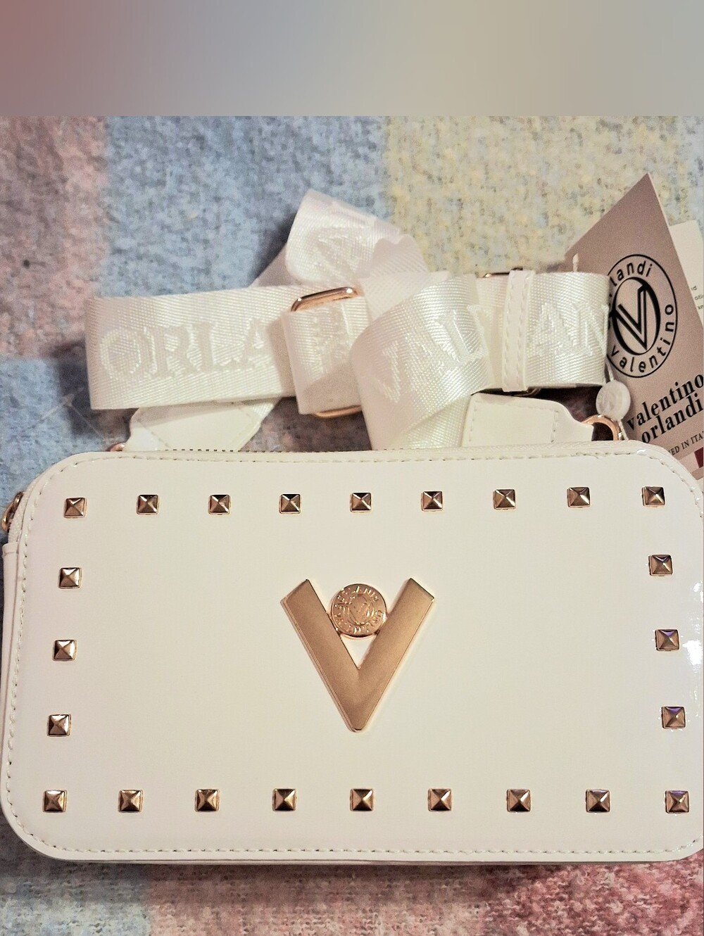 Valentino Orlandi White Studded Crossbody Camera Bag NWT